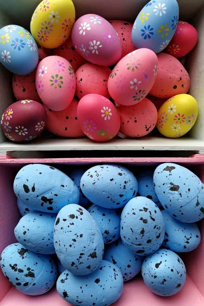 Color Easter Eggs Baskets — Stock Photo, Image