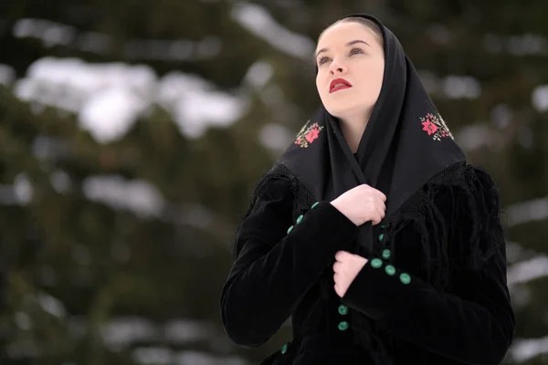 Slovenský Folklor Žena Zimě — Stock fotografie