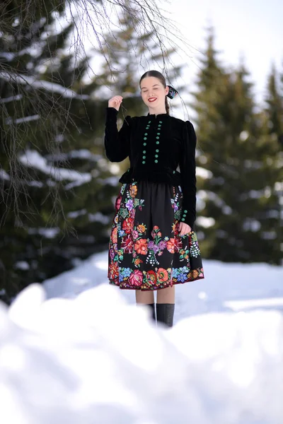 Slovakian Folklore Woman Winter — Stock Photo, Image