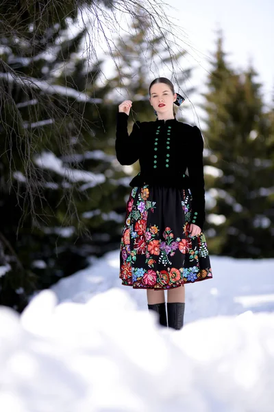 Mujer Folklore Eslovaco Invierno —  Fotos de Stock