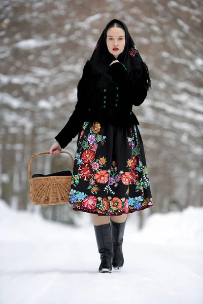 Slovakça Folklor Kadın Kışın — Stok fotoğraf