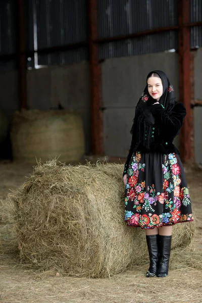 Retrato Una Mujer Eslovaca Folklore Establo —  Fotos de Stock