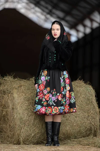 Retrato Una Mujer Eslovaca Folklore Establo —  Fotos de Stock