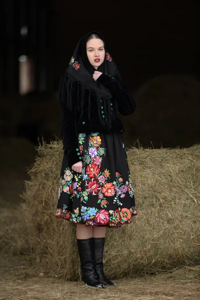 Portret Van Slowaakse Folklore Vrouw Stal — Stockfoto