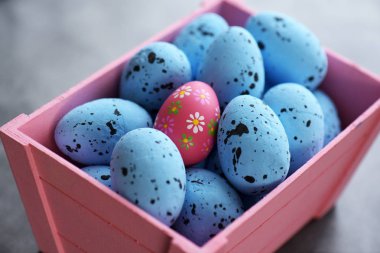 Pembe sepetteki bıldırcın Paskalya yumurtaları