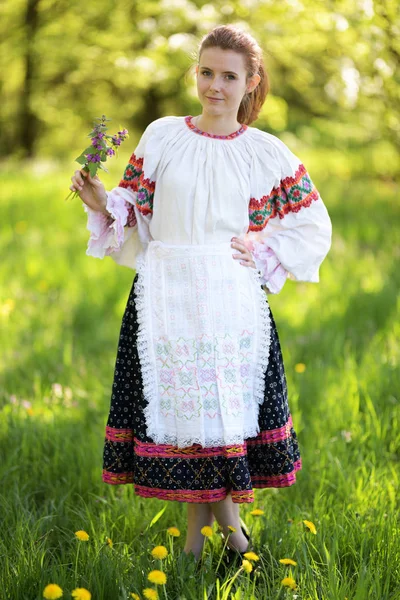 Menina Bonita Eslovaco Vestido Folclore — Fotografia de Stock