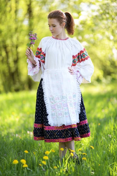 Krásná Dívka Šatech Slovenského Folkloru — Stock fotografie