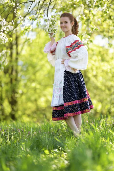 Hermosa Chica Vestido Folklore Eslovaco — Foto de Stock