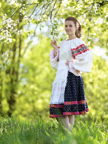 スロバキア民話ドレスで美しい少女 — ストック写真
