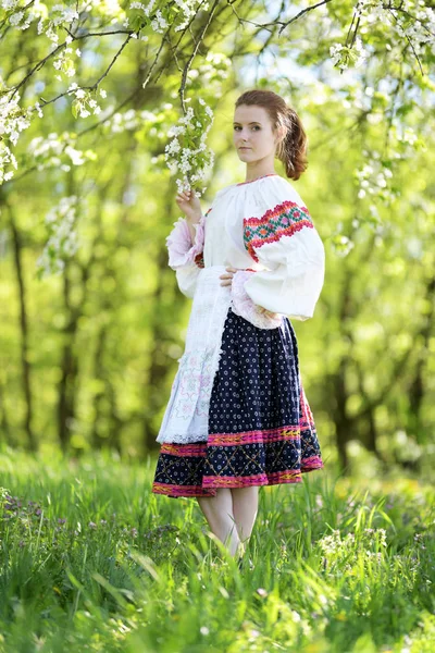 Menina Bonita Eslovaco Vestido Folclore — Fotografia de Stock