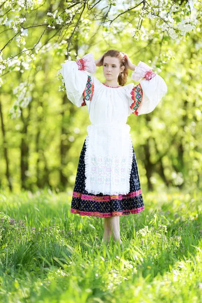 美丽的女孩在斯洛伐克民俗礼服 — 图库照片