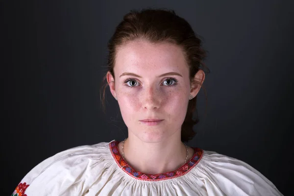 Young Beautiful Slovak Woman Traditional Dress Slovak Folklore — Stock Photo, Image