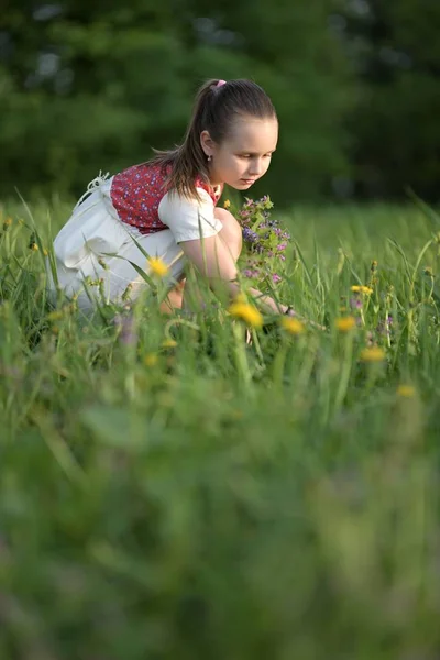 Portrait Extérieur Belle Fille Avec Des Fleurs — Photo