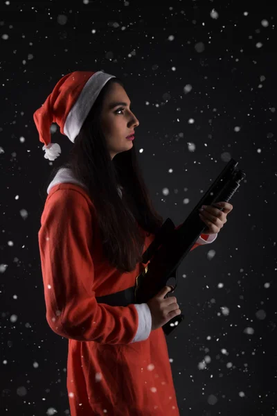 Feliz Joven Encantadora Con Traje Santa Claus — Foto de Stock