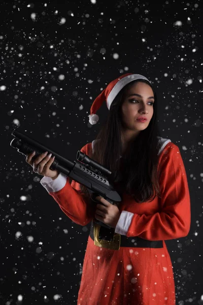 Feliz Joven Encantadora Con Traje Santa Claus — Foto de Stock