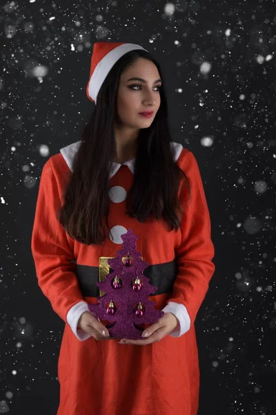 Feliz Joven Encantadora Con Traje Santa Claus — Foto de Stock