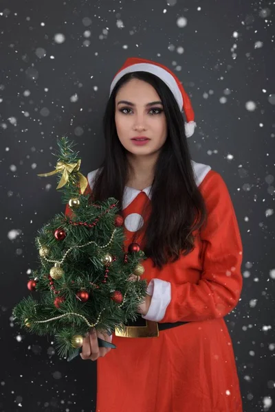 Joyeux Jeune Femme Costume Père Noël Claus — Photo