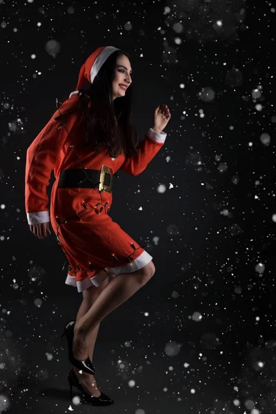 Joyeux Jeune Femme Costume Père Noël Claus — Photo