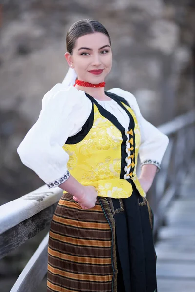 Young Beautiful Slovak Woman Traditional Costume — Stock Photo, Image