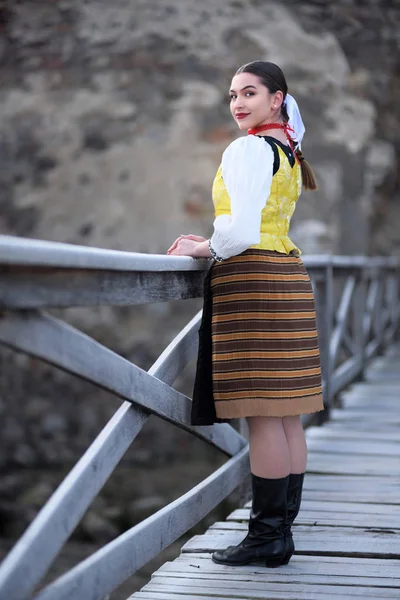 Junge Schöne Slowakin Traditioneller Tracht — Stockfoto