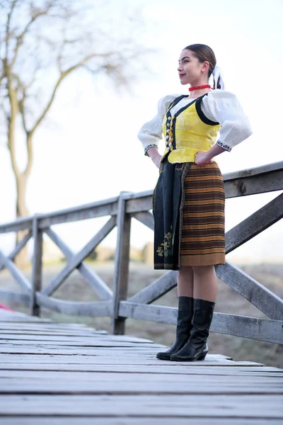 Young Beautiful Slovak Woman Traditional Costume — Stock Photo, Image