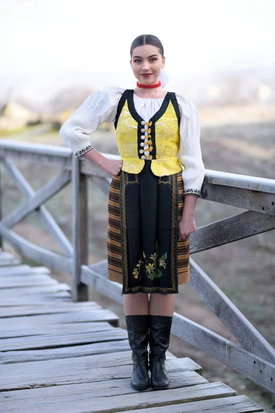 Jonge Mooie Slovak Vrouw Traditioneel Kostuum — Stockfoto