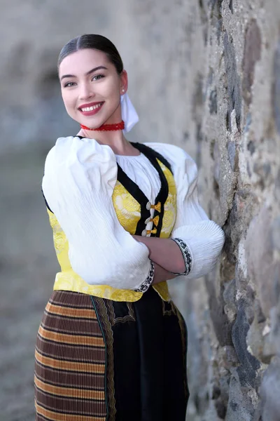 Young Beautiful Slovak Woman Traditional Costume — Stock Photo, Image