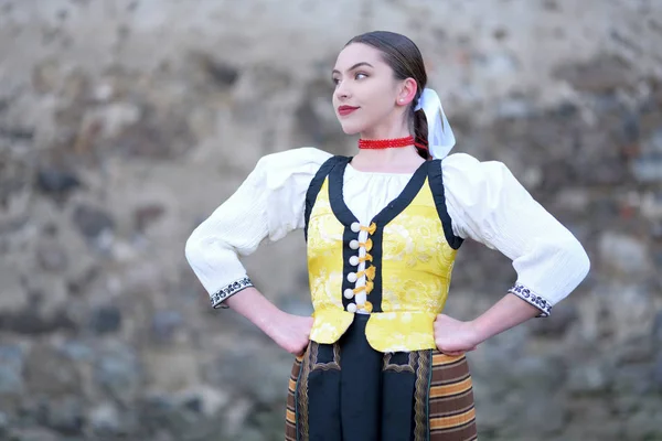 Young Beautiful Slovak Woman Traditional Costume — Stock Photo, Image