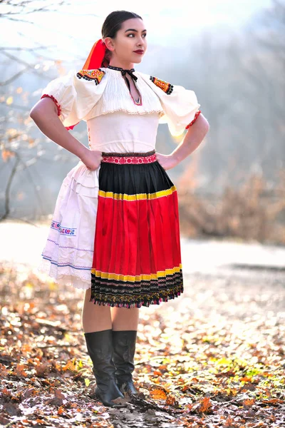 Junge Schöne Slowakin Traditioneller Tracht — Stockfoto