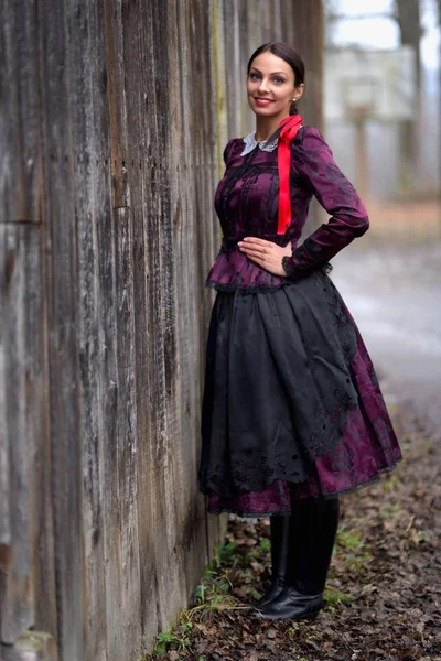 Jovem Bela Mulher Eslovaca Traje Tradicional — Fotografia de Stock