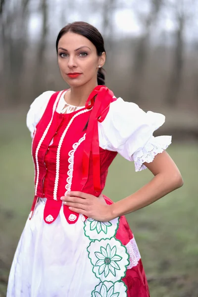 Jovem Bela Mulher Eslovaca Traje Tradicional — Fotografia de Stock