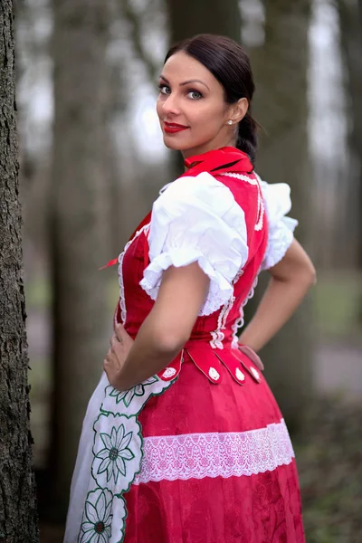 Jovem Bela Mulher Eslovaca Traje Tradicional — Fotografia de Stock