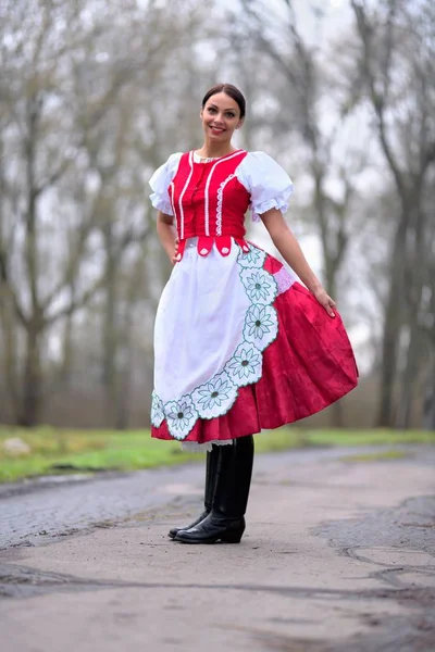 Junge Schöne Slowakin Traditioneller Tracht — Stockfoto