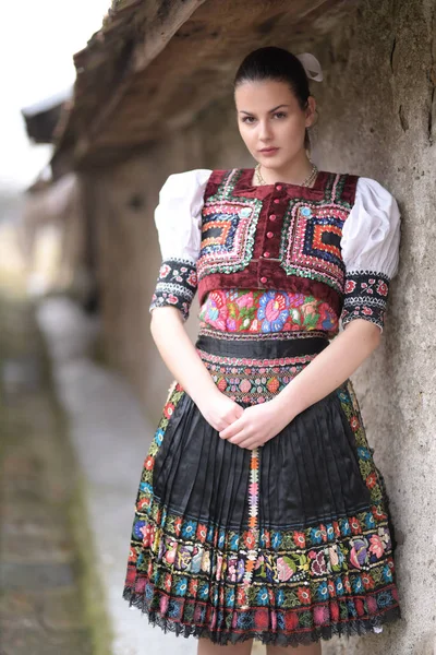 Young Beautiful Slovak Woman Traditional Costume — Stock Photo, Image