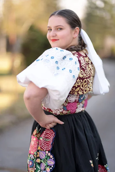 Beautiful Woman Traditional Vak Costume Outdoors — Stock Photo, Image