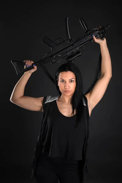 Mulher Sexy Com Arma — Fotografia de Stock