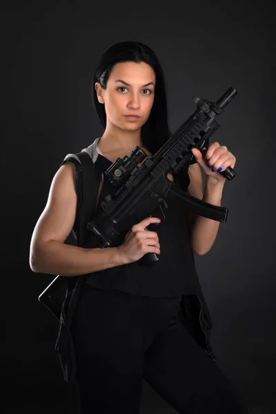 Mulher Sexy Com Arma — Fotografia de Stock