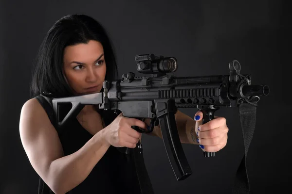 Mulher Sexy Com Arma — Fotografia de Stock