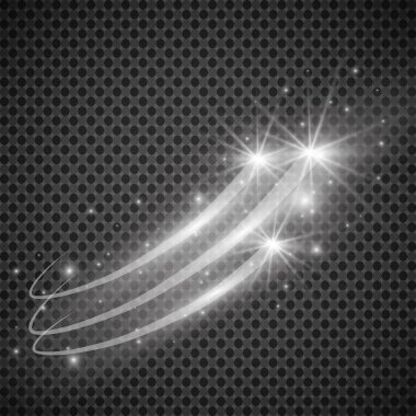 parlak yıldız tozu iz köpüklü parçacıklar şeffaf arka plan üzerinde. Uzay kuyruklu yıldız kuyruk. Vektör glamour moda çizim.