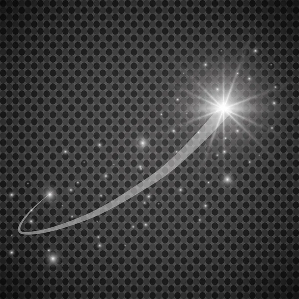 Brilhante rastro de poeira estrelar partículas cintilantes sobre fundo transparente. Cauda de cometa espacial. Vector glamour ilustração da moda . — Vetor de Stock