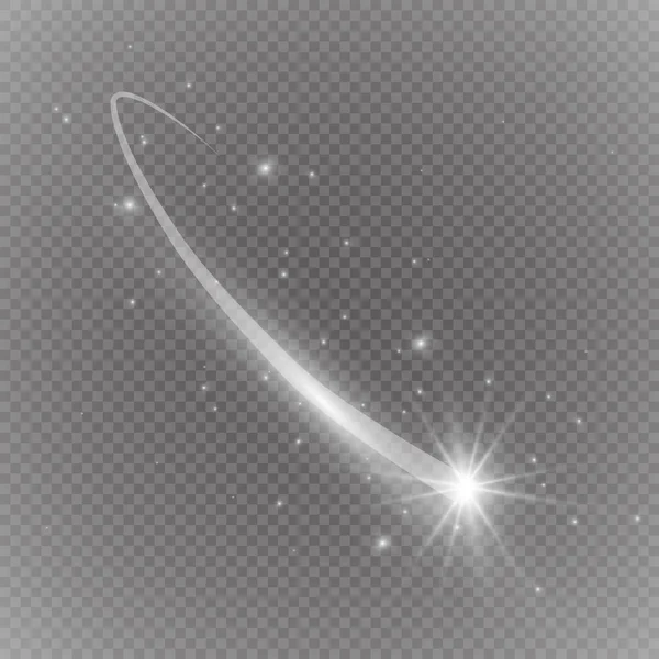 Glittering star dust trail sparkling particles on transparent background. Space comet tail. Vector glamour fashion illustration. — Stock Vector