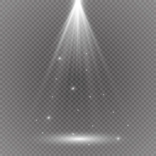 Vit glödande ljus brast explosion med transparent. Vektor illustration för cool effekt dekoration med ray gnistrar. Ljus stjärna. Transparent glans gradient glitter, ljus flare. Glare konsistens. — Stock vektor