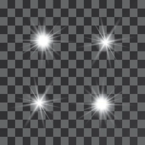 Wit gloeiend licht explosie met transparant. Vector illustratie voor koele effect decoratie met straal sprankelingen. Heldere ster. Transparante glans gradiënt glitter, heldere vlam. Glanzende textuur. — Stockvector