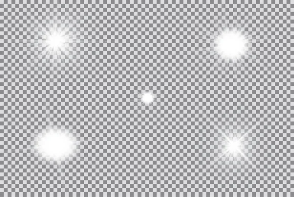 Wit gloeiend licht explosie met transparant. Vector illustratie voor koele effect decoratie met straal sprankelingen. Heldere ster. Transparante glans gradiënt glitter, heldere vlam. Glanzende textuur. — Stockvector