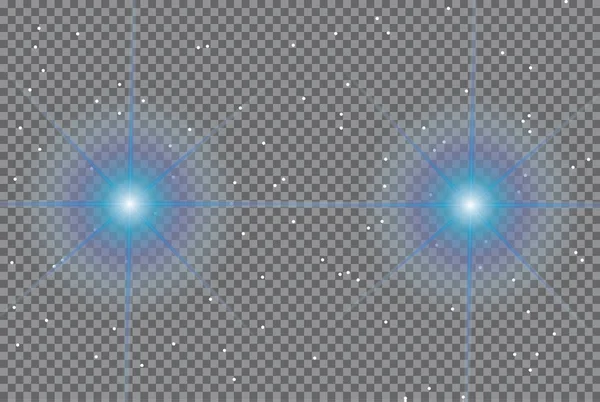 Set van gloeiend licht effecten met transparantie, geïsoleerd op zwarte achtergrond vector. Schittering, stralen, sterren. — Stockvector
