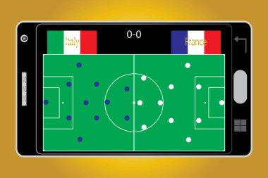 Smartphone ile oyuncu üstünde belgili tanımlık perde. Vektör düz çizim.
