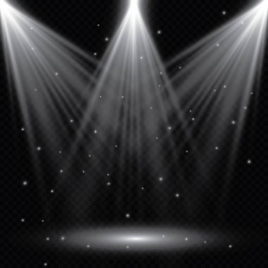 Şeffaf beyaz parlayan ışık patlaması. Işın parıltılarıyla serin efekt dekorasyonu için vektör illüstrasyonu. Parlak yıldız. Şeffaf parlak parlak parıltı, parlak alevler. Parlak desen.