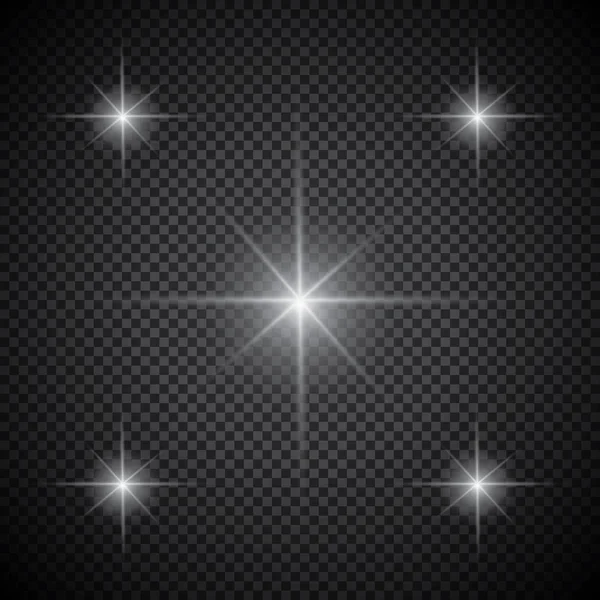 Wit gloeiend licht explosie met transparant. Vector illustratie voor koele effect decoratie met straal sprankelingen. Heldere ster. Transparante glans gradiënt glitter, heldere vlam. Glanzende textuur. — Stockvector