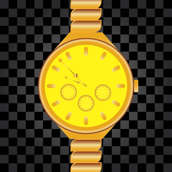 Gold watch on a black square background. — Stock Vector