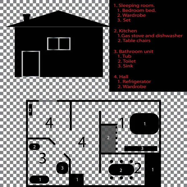 House, and the plan of this house — Stock Vector